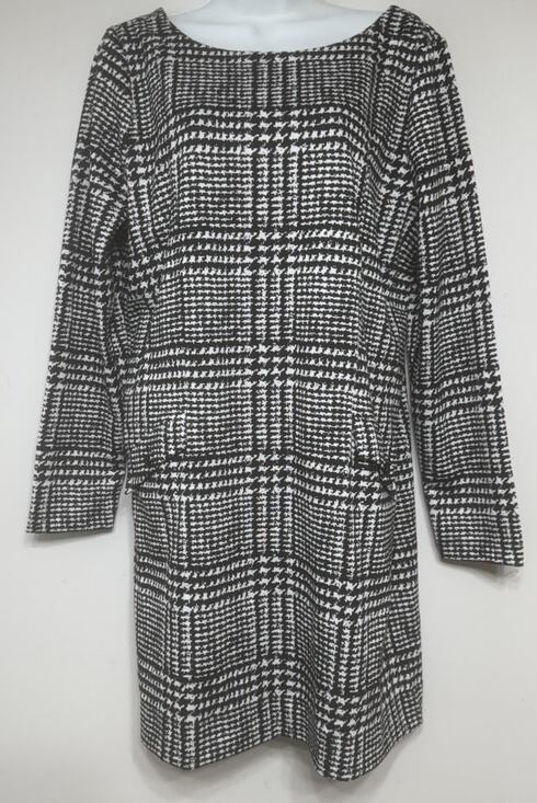 LOFT Dresses & Skirts - Ann Taylor Loft Shift Dress Women’s 14 Knit Long Sleeve Black Houndstooth NEW